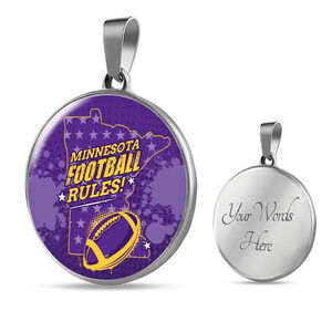 Minnesota Football Fan Circle Pendant Necklace Stainless Steel 24 Inch Chain Si